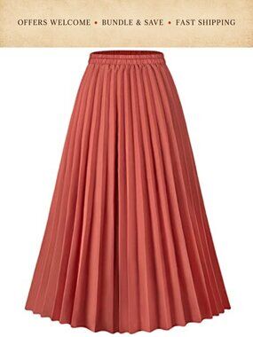 Pleated Midi Skirt High Waisted A-Line Flowy Long Skirt